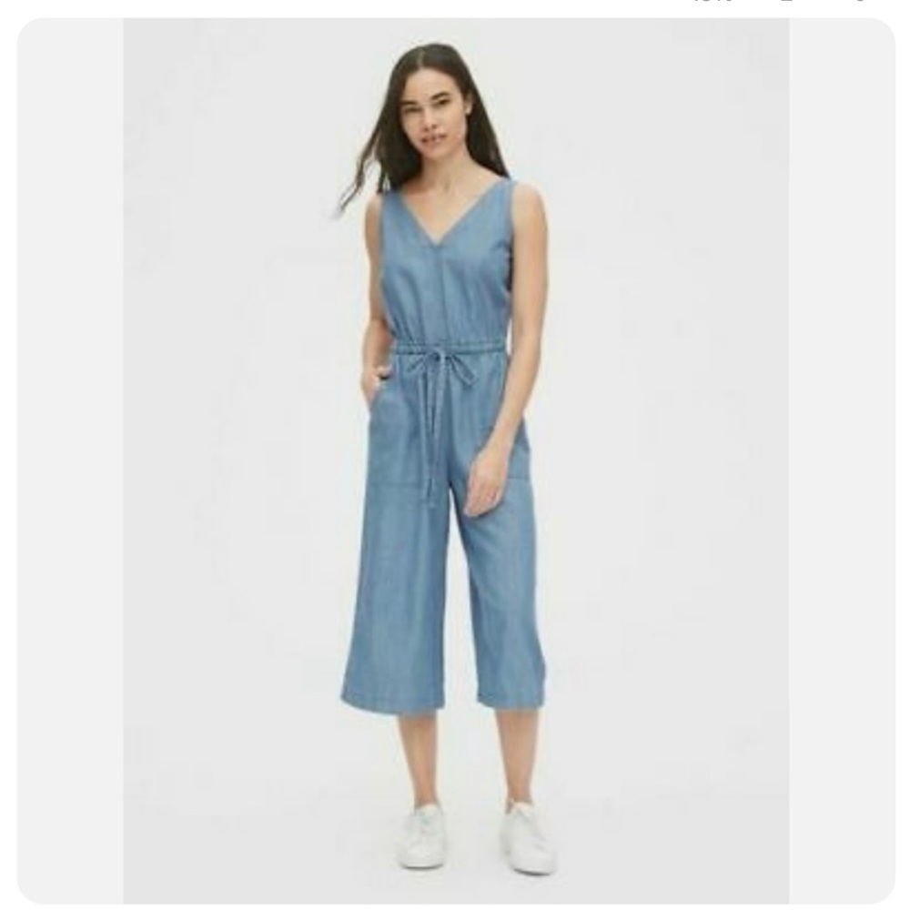 Gap Tie-Waist Jumpsuit - Taupe Sleeveless Wide Leg XS